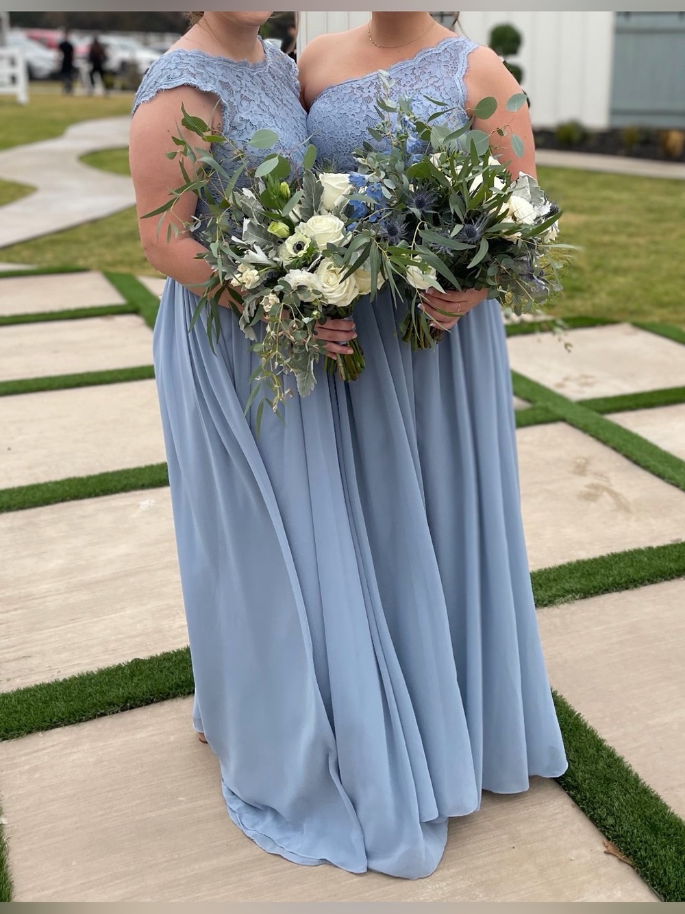 Azazie Women’s Bridesmaid  One-Shoulder Lace & Chiffon Dress in Dusty Blue